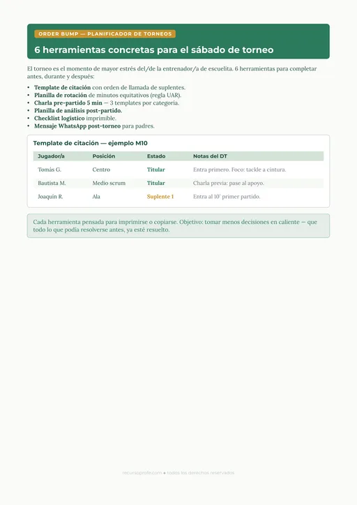 Order bump — Día de torneo